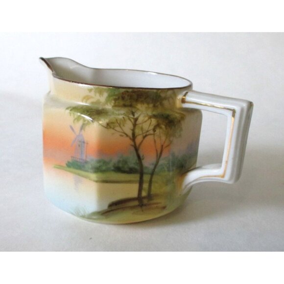 Vintage Nippon China Landscape Windmill Sugar Creamer Set Replacement Dinnerware - Picture 7 of 12